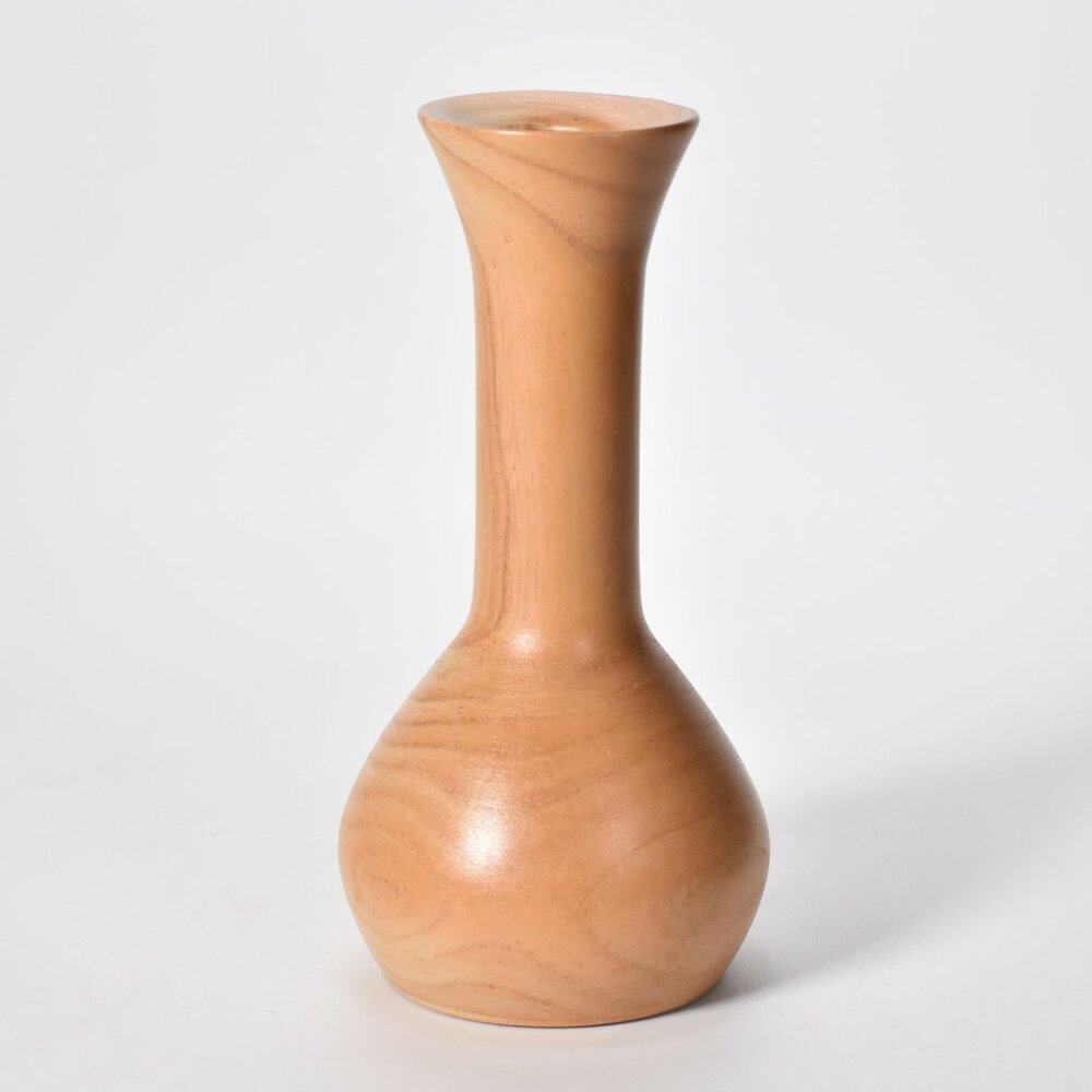 Simple Bud Vase Hand Carved from Birch with Glass Insert 7" tall 3.5" wide NEW